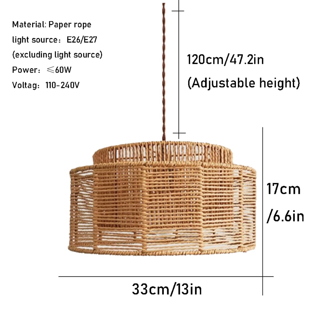Lampada A Sospensione Intrecciata Con Spago Di Carta Per Camera Da Letto, Stile Country Naturale - Lampada A Sospensione Semplice A 1 Luce Per Isola Cucina Costiera, Sala Pranzo