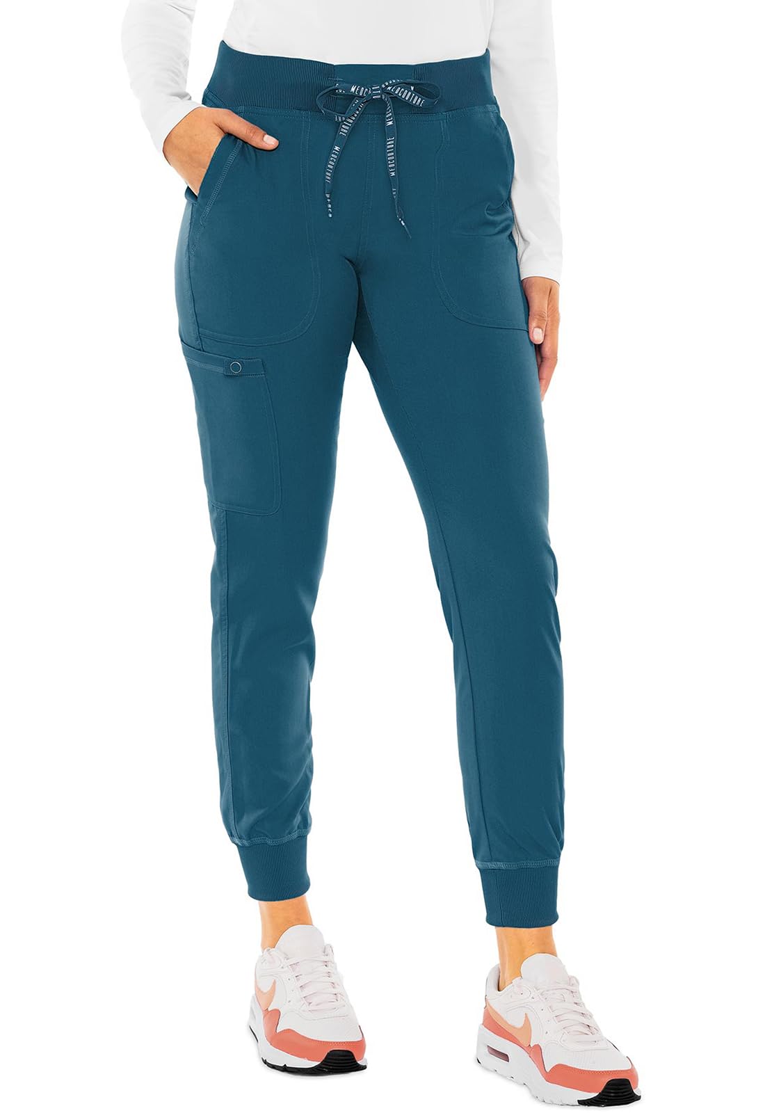 Med Couture Conjunto de uniforme médico para mujer con cuello en V MC7448 y pantalones elásticos de 2 vías 7710, caribeño, parte superior L / pantalón L