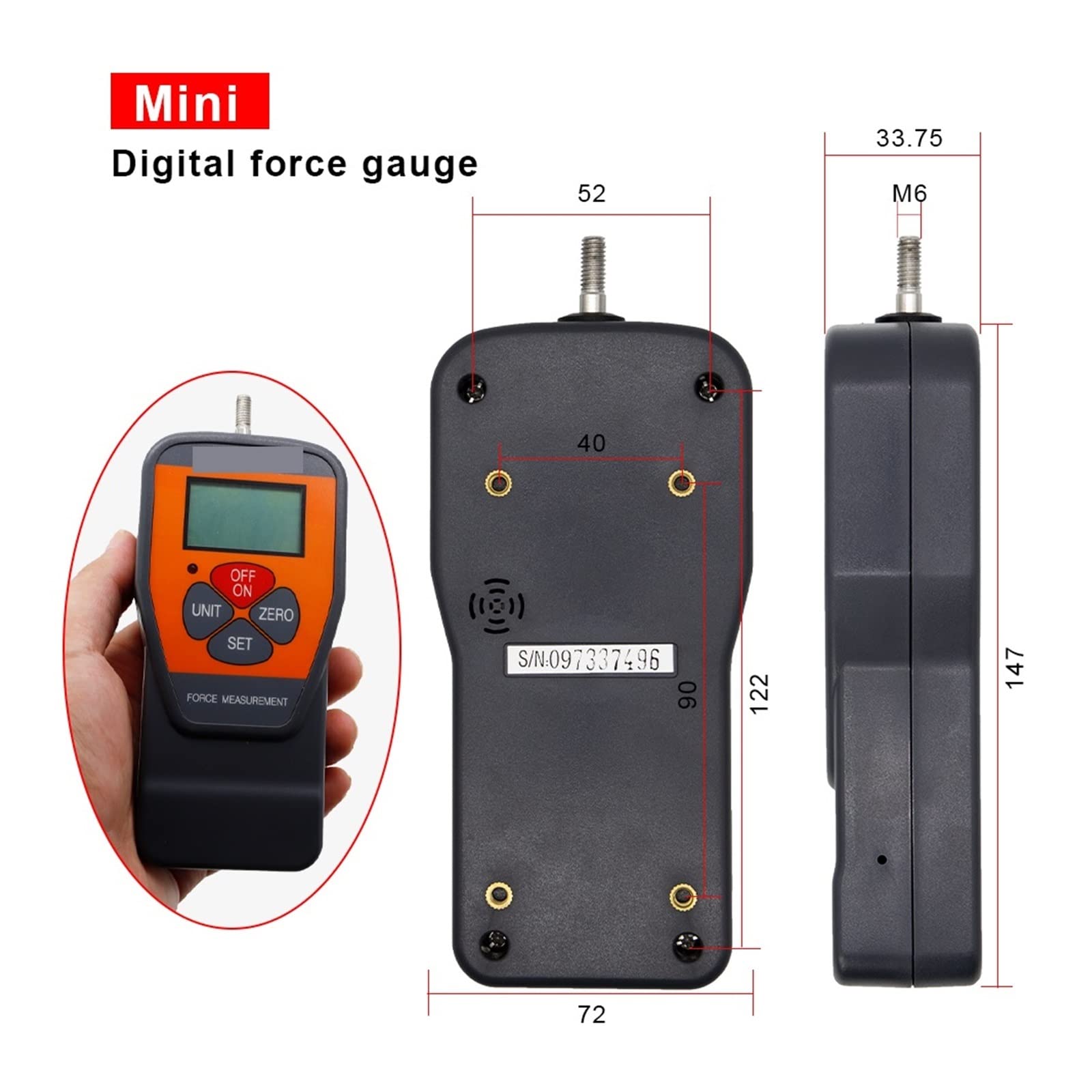 Dinamometro, Pressione di tensione portatile Misuratore di forza digitale Attrezzatura for tester di forza in opposizione Misuratore portatile Pressa ad alta precisione 100N / 200N / 300N / 500N Dinam