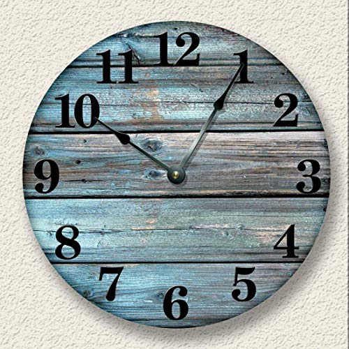 Fancy This Weathered Boards Image Wall Clock Distressed Teal Rustic Cabin Wall Decor