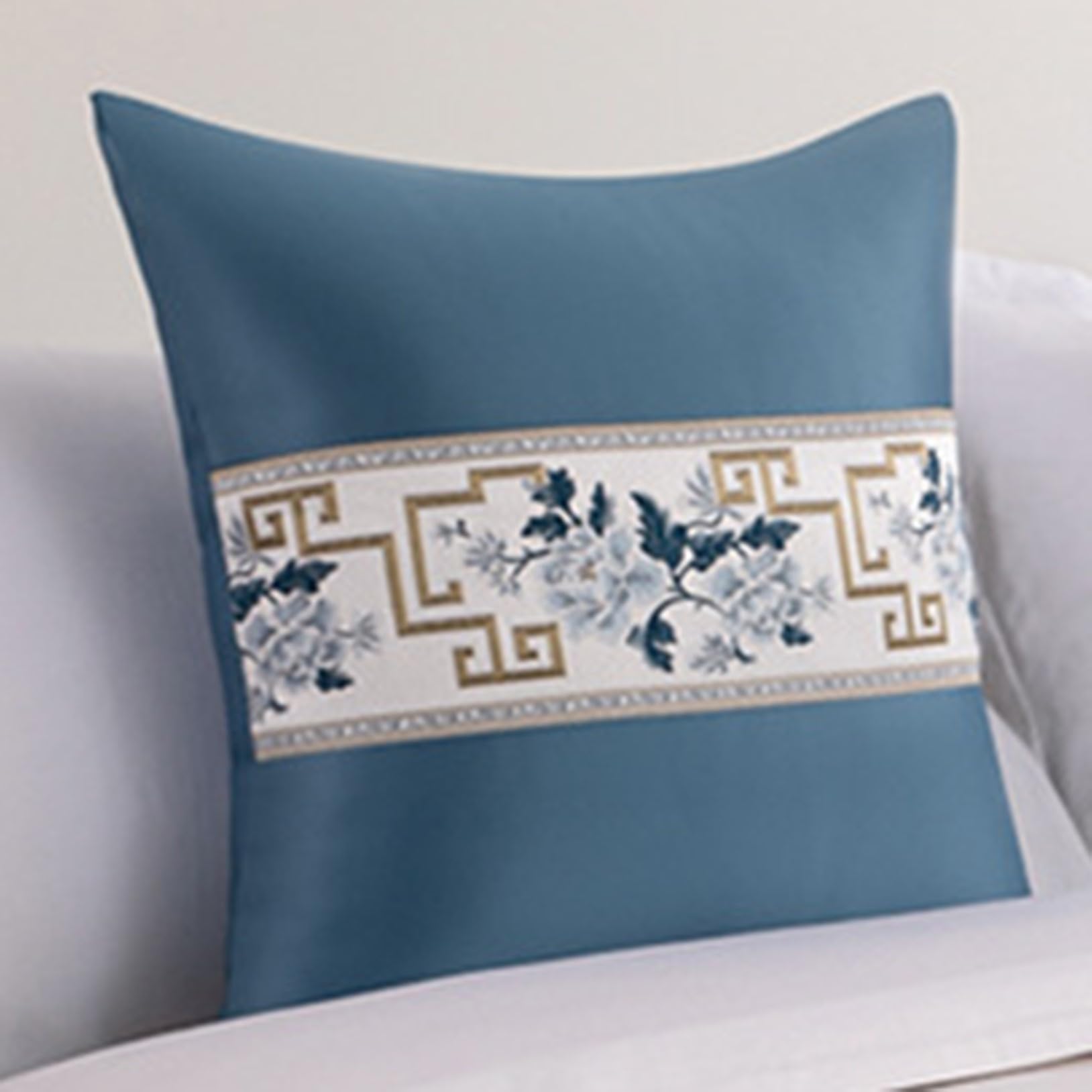 Chemin de lit jacquard de luxe bleu style chinois chic