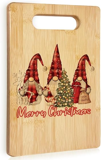 Red Buffalo Plaid Christmas Gnomes Cutting Chopping Boards for Kitchen, Christmas Kitchen Decor, Festive Xmas Tree Gnomes Reindeer Decorative Cutting Boards for Friends Family Party Hostess