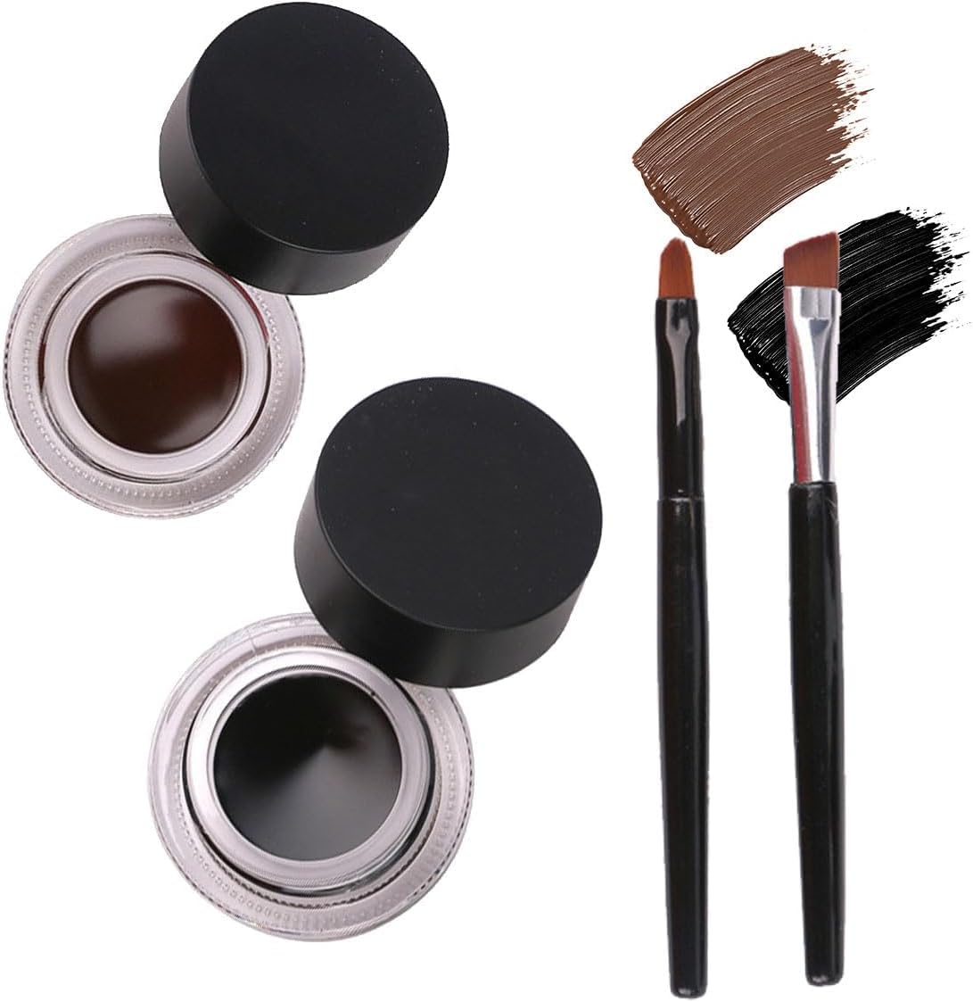 Juego de delineador de ojos de gel 2 en 1, color negro y marrón, delineador de ojos impermeable de doble color, delineador de ojos impermeable de doble color, crema con cepillo