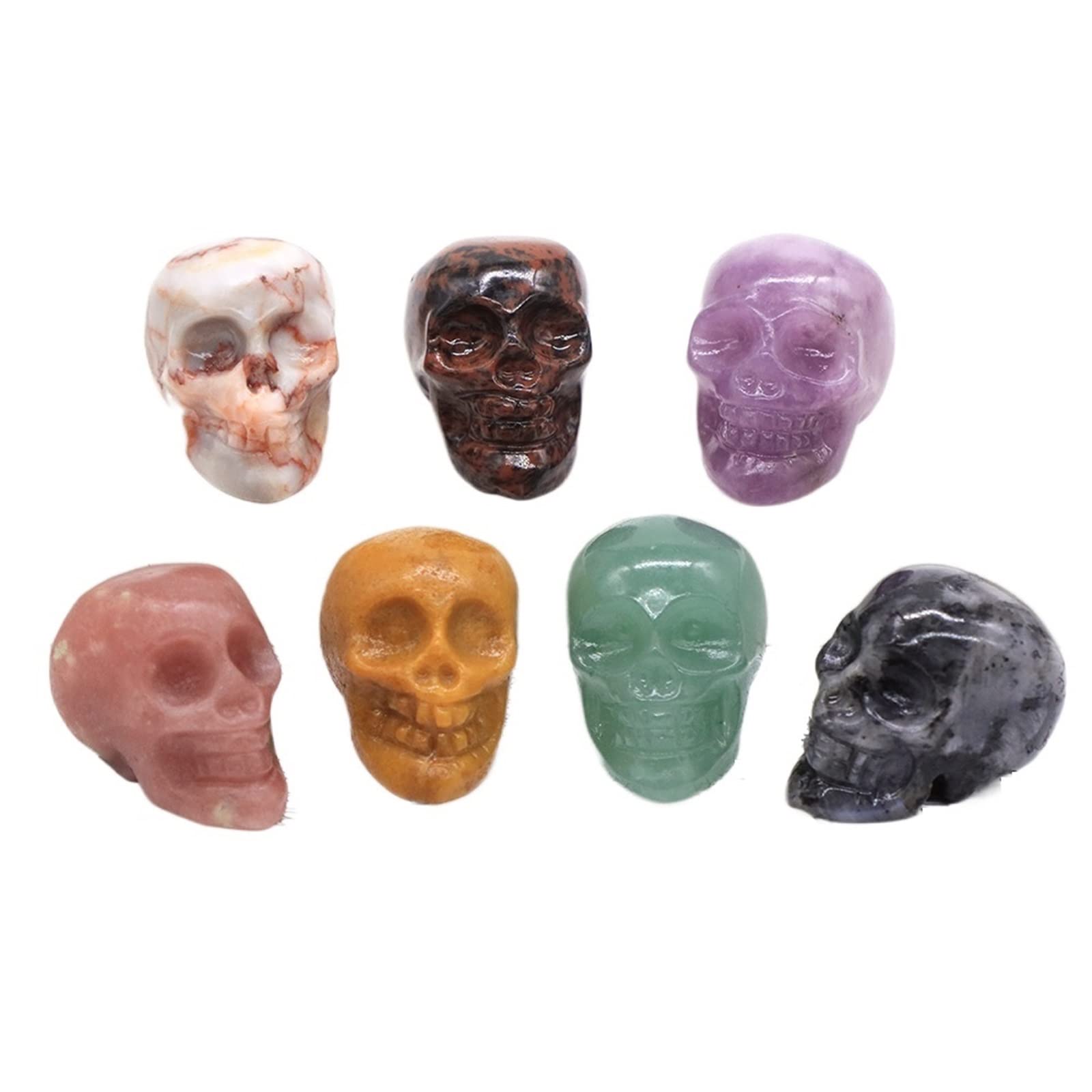 METINT 1PC 30mm Natural Crystal Skull Ghost Head Statue Rose Quartz Stone Collectible DIY Gem Carved Home Decore Gift (Color : Mix Random Stones, Size : 1pcs)