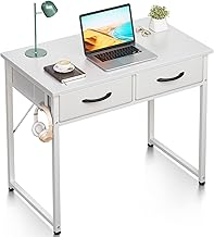 ODK Scrivania con 2 Cassetti, Piccola Scrivania con Portacuffie, Scrivania da Ufficio Tavolo da Ufficio per Soggiorno, Ufficio a Casa (Bianco, 80x40x78,7cm)