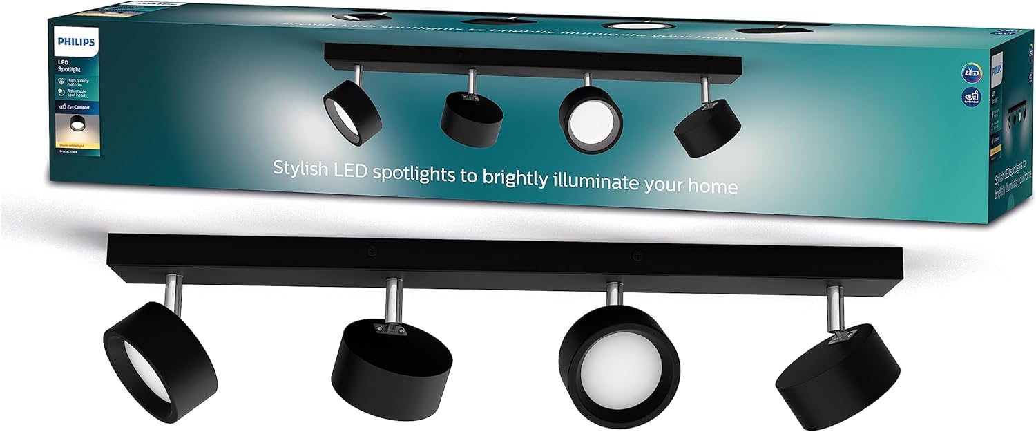 Philips LED Bracia Spot 4x5.5W Warm White 2700k [5.5W - Black] For Indoor Home Lighting, Living Room, Study, Office