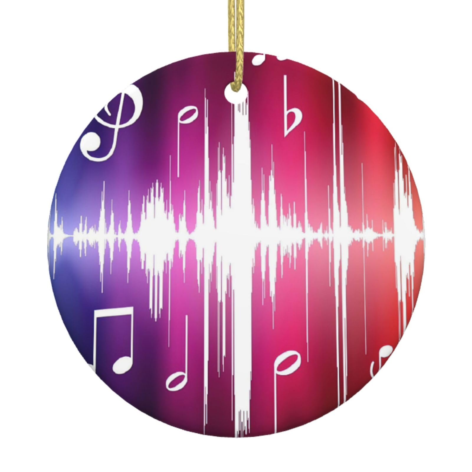 Music Notes. Print Christmas Ornaments, Ceramic Hanging Ornament, Round Shape Decorations