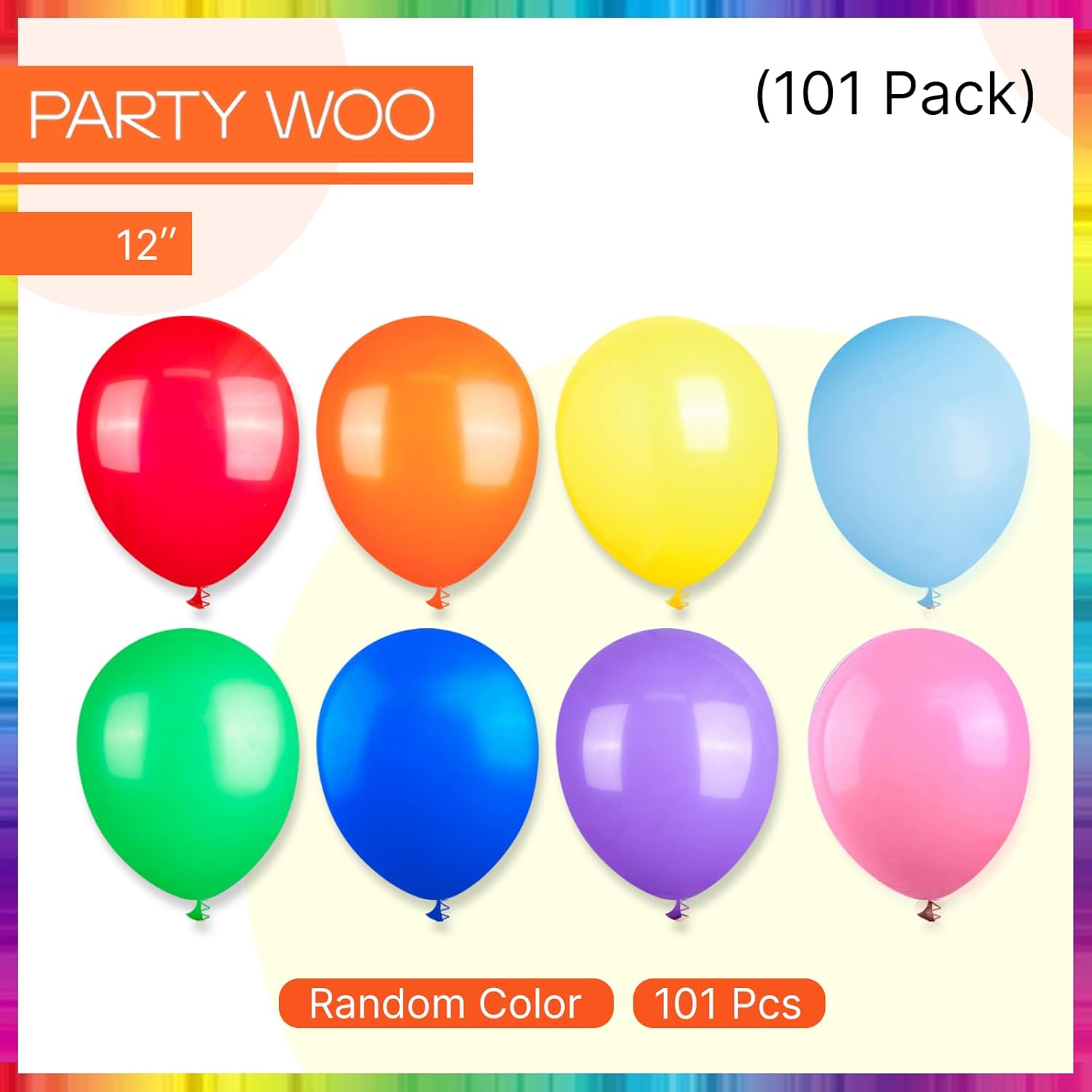 PartyWoo Assorted Colors Rainbow Balloons 101pcs 12 Inch Multicolor Colorful Primary Color Balloon for Graduation Baby Shower Unicorn Fiesta Flower Spring Rainbow Theme Birthday Party Decorations - Image 3