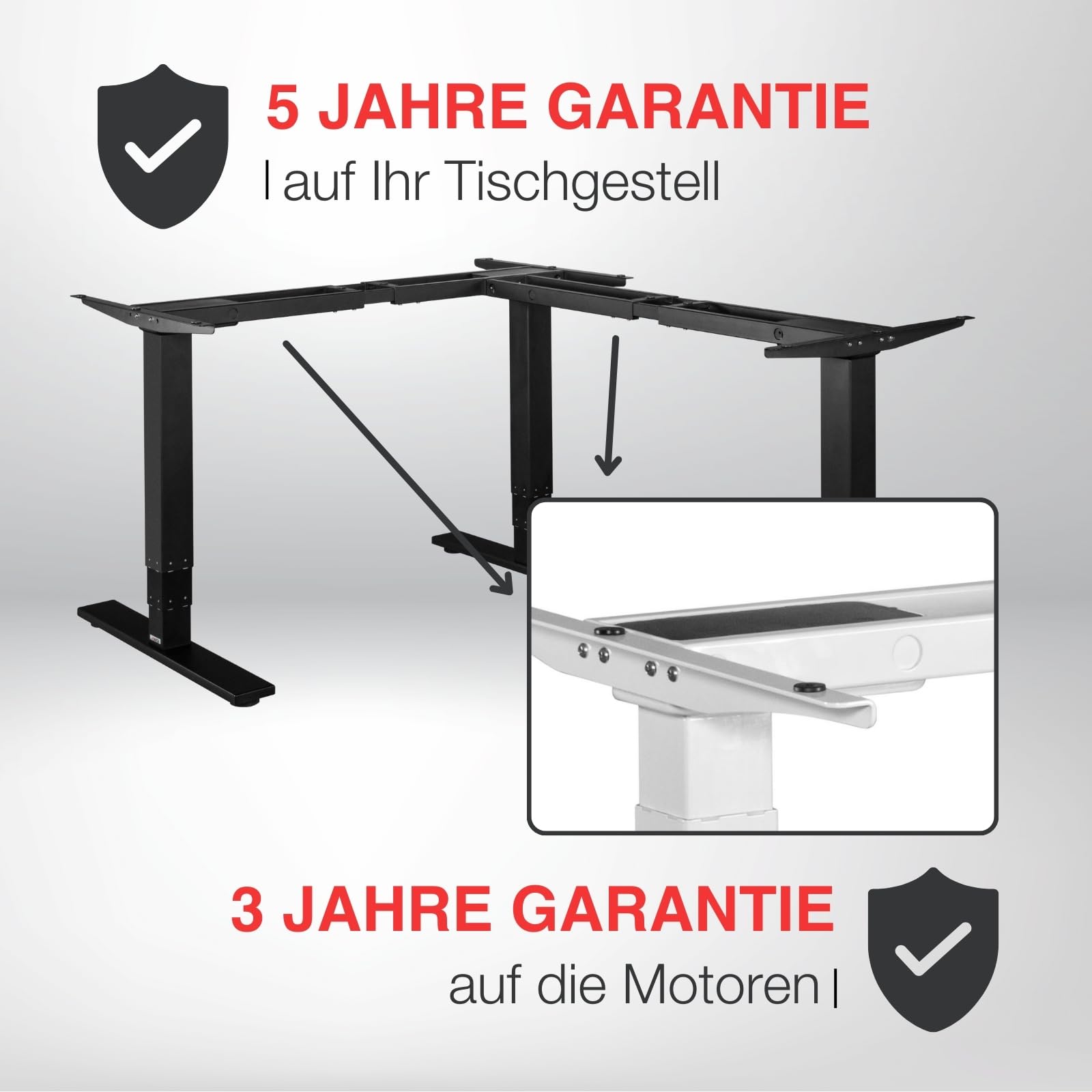 ergoECK höhenverstellbarer Eckschreibtisch Gestell - System TÜV Rheinland Zertifiziert - 3 Motoren, 3 Beine/3-Fach-Teleskop, Memory-Funkt. Softstart/-stopp, Tischgestell in schwarz