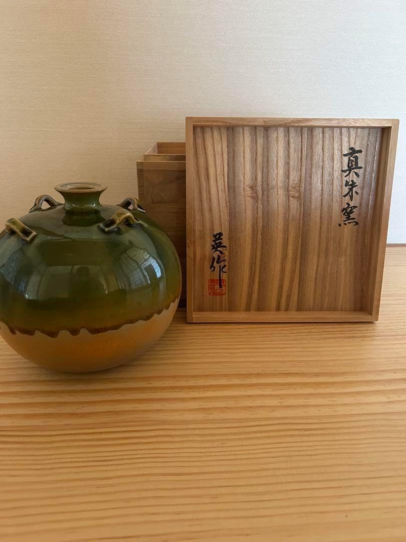 花瓶 花器 陶器 萩焼 桂泉山 片山萩月作 アンティーク ※海外発送の場合