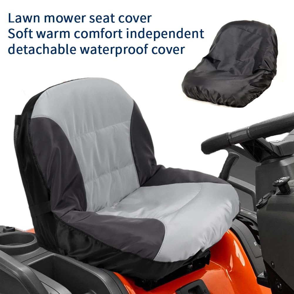 KJKVIVH Universal Riding Lawn Mower Tractor Seats Cover Padded Comfort Pad Storage Pouch Lawn Mower Parts Accessories Black+Gray - Image 4