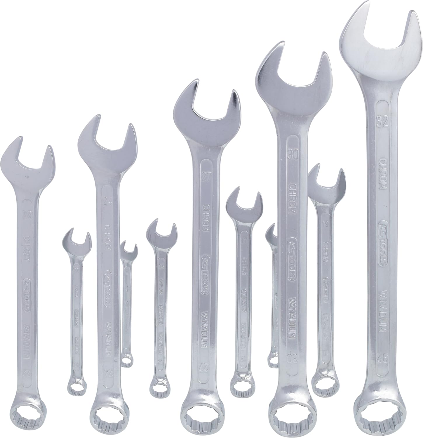 KS Tools 517.0085 Zestaw kluczy płasko-oczkowych, z odsadzeniem, 12-szt10-32mm