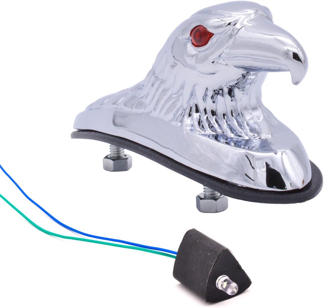 KATUR Motorcycle Eagle Head Ornament With Red Lighted Eyes Chrome Aluminum Stainless Statue Mount On Motorbike Front Fender Car Bonnet