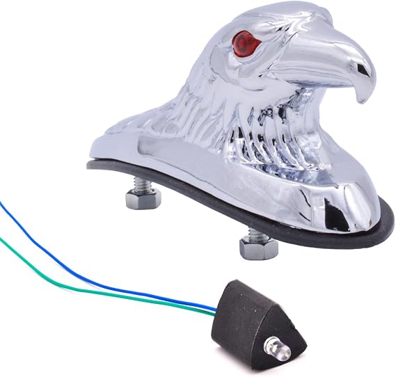 KATUR Motorcycle Eagle Head Ornament with Red Lighted Eyes Chrome Aluminum Stainless Statue Mount On Motorbike Front Fender Car Bonnet