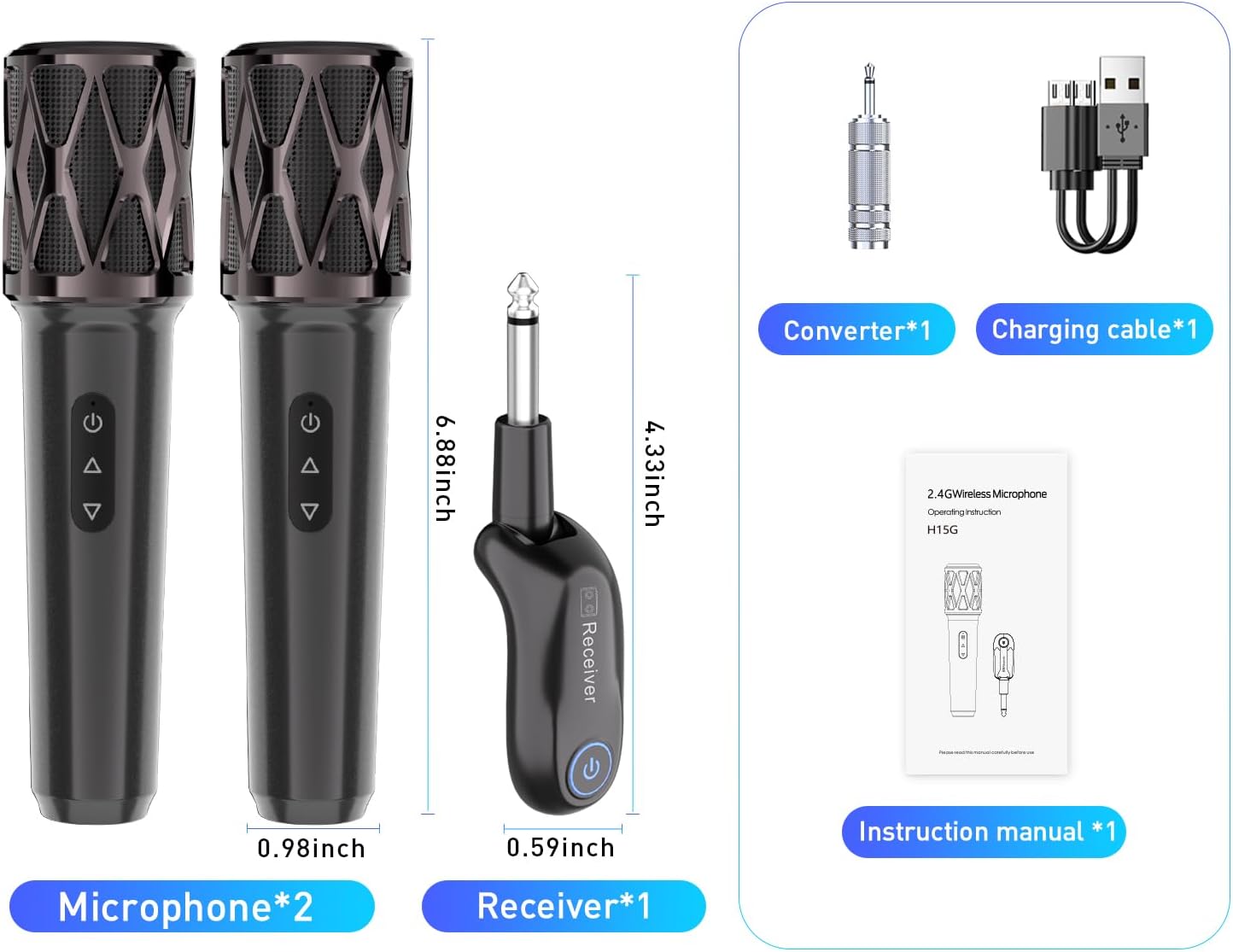 ZOWEETEK Wireless Microphones for Singing,Dual Handheld Dynamic Mic with Rechargeable Receiver,Karaoke Microphone Set for Singing,Wedding,Home Party, Classroom,Speech,Church,PA System,Plug and Play
