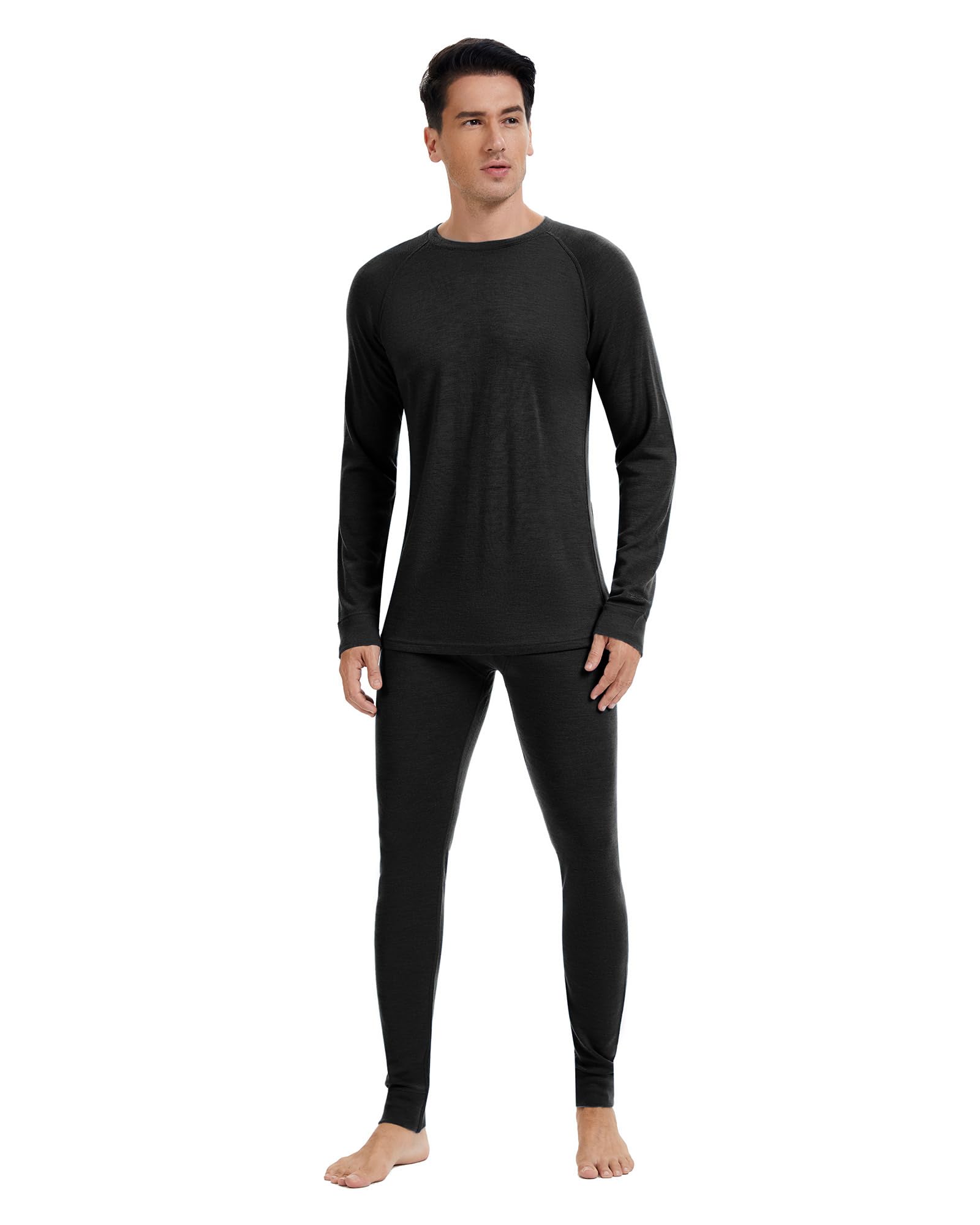 woolcano Men's 100% Merino Wool Base Layer Sets Lightweight Active Base Layer for Ski