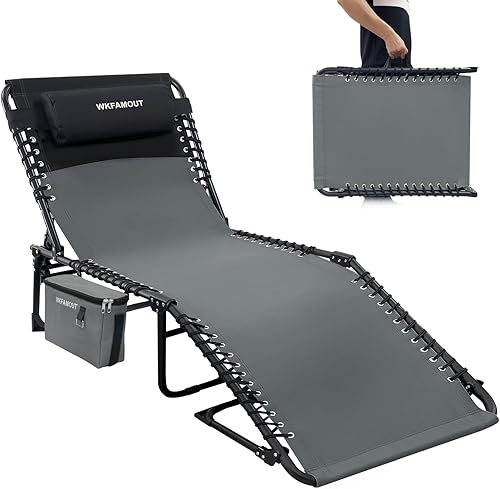 Miniatura 12 de Sillón plegable para exteriores con bolsa térmica aislada, portátil para patio exterior, tumbona, 5 posiciones con almohada para playa, tomar