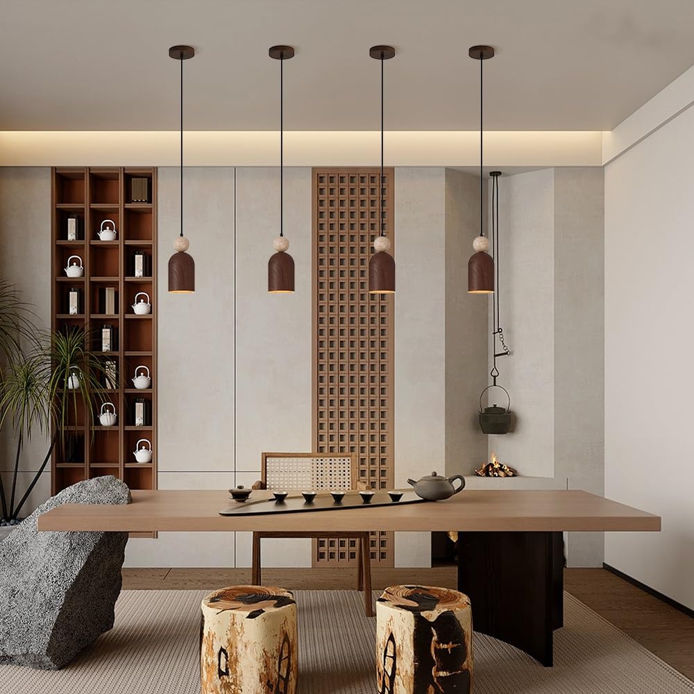 Lampa wisząca z żelaza z drewna słojowego do wyspy kuchennej Regulowana lampa wisząca z żółtym akcentem trawertynu E27 Oprawa sufitowa w kształcie kropli Minimalistyczna lampa sufitowa do wnętrz
