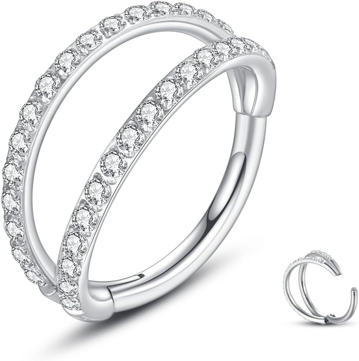 Nose Rings Hoops - 316L Surgical Steel Double Hoop Nose Rings 14G/16G/18G/20G Hinged Conch Piercing Jewelry Septum Lip Rings Cartilage Earring Helix Rook Tragus Daith 6mm/8mm/10mm/12mm