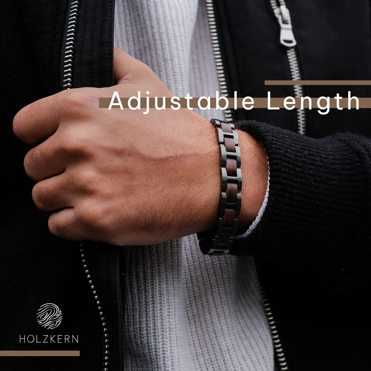 HOLZKERN Herren-Armband Edelstahl mit Holz Acoustic Walnuss/Antik-Silberfarben