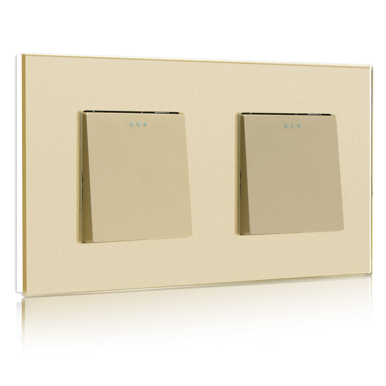 BSEED Light Switch 1 Gang 1 Way+1 Gang 1 Way Glass Light Switches Screwless 10A Rocker Tactile Wall Switch Gold Crystal Toggle Switch 146mm — image 1