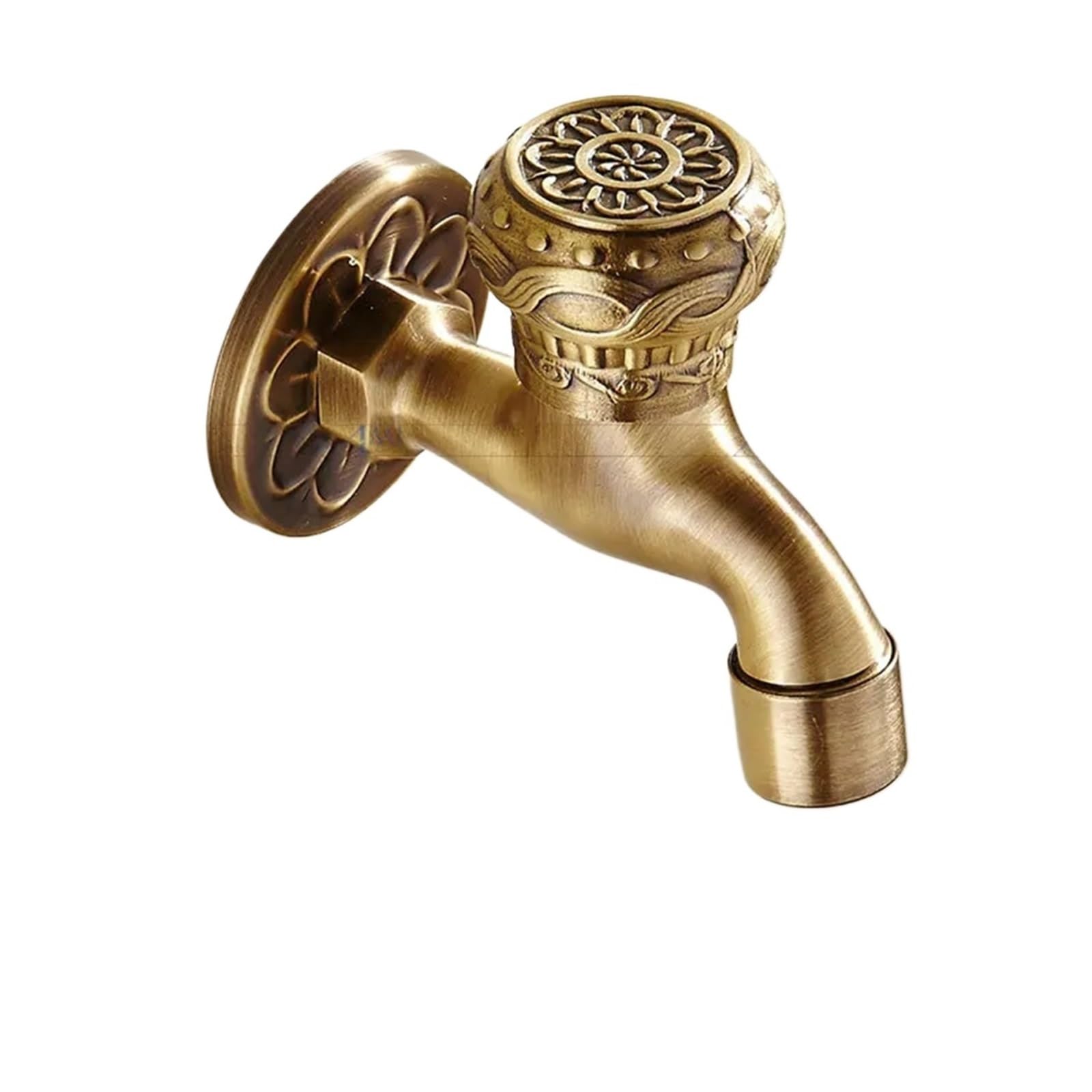 Outside Tap Brass Carved Tap Faucet Garden Bibcock Washing Machine Outdoor Single Cold(Style055)