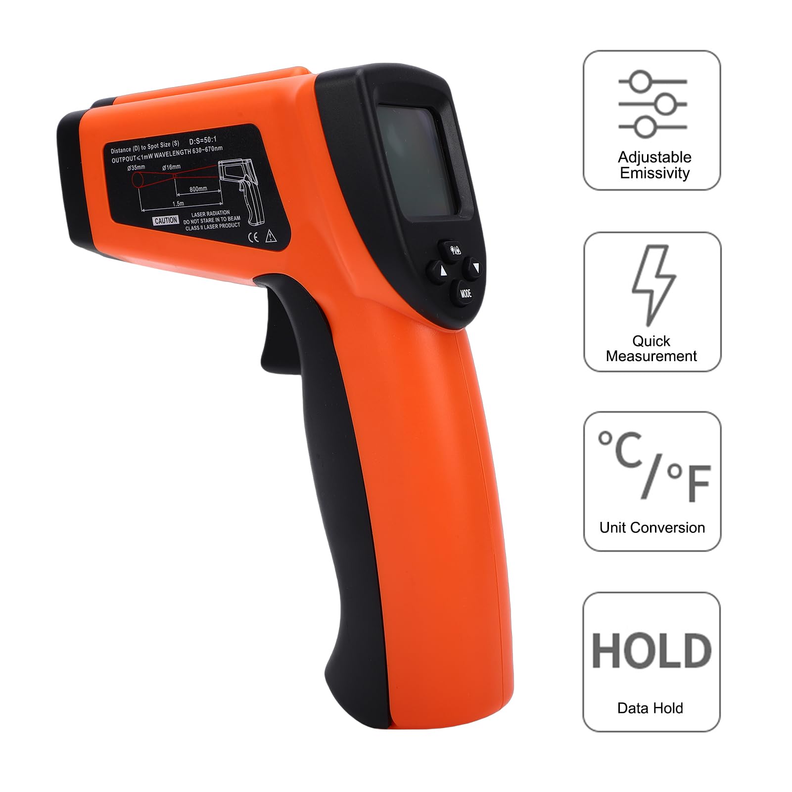 Eujgoov Duales Infrarot-Thermometer, Berührungsloses Temperaturwerkzeug, Einstellbarer Emissionsgrad für den Industriellen Heimgebrauch 58℉ Bis 1616℉ (Farbkartonverpackung)