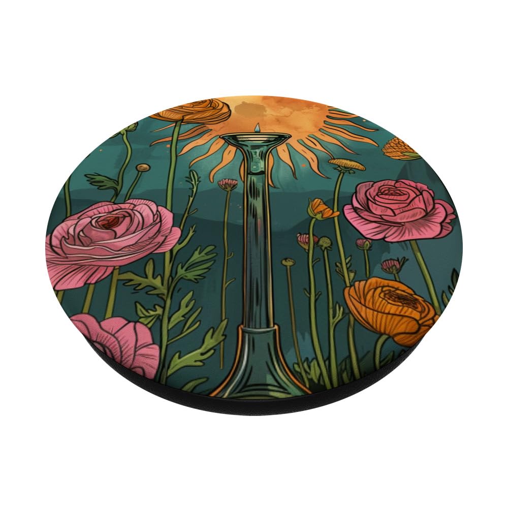 Ranunculus Blossom Witchy Floral Tarot Card PopSockets Swappable PopGrip, Black - Image 2