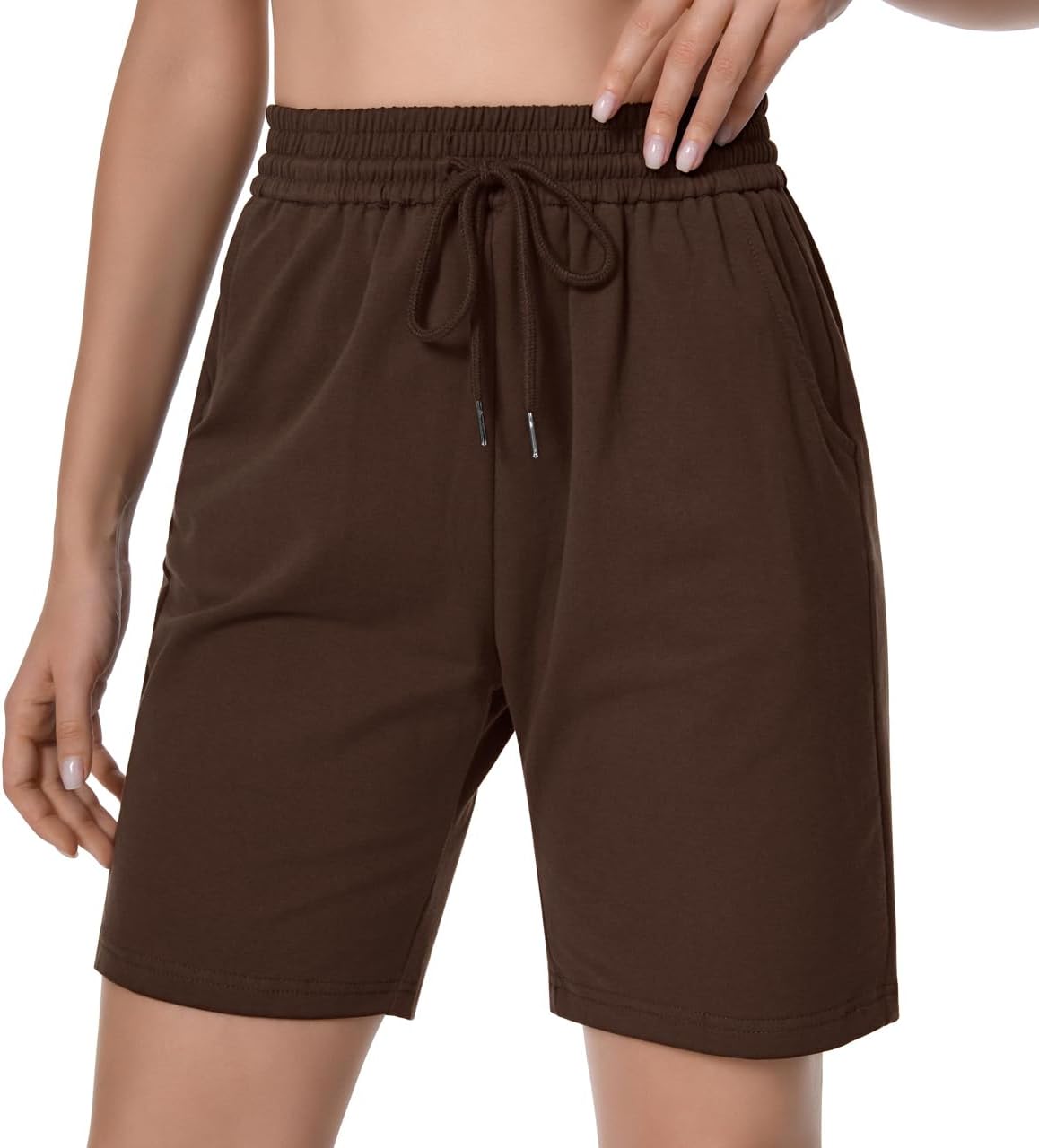 Auriviz Womens Sweat Shorts Loose Comfy Long Drawstring Lounge Bermuda Shorts with 3 Pockets