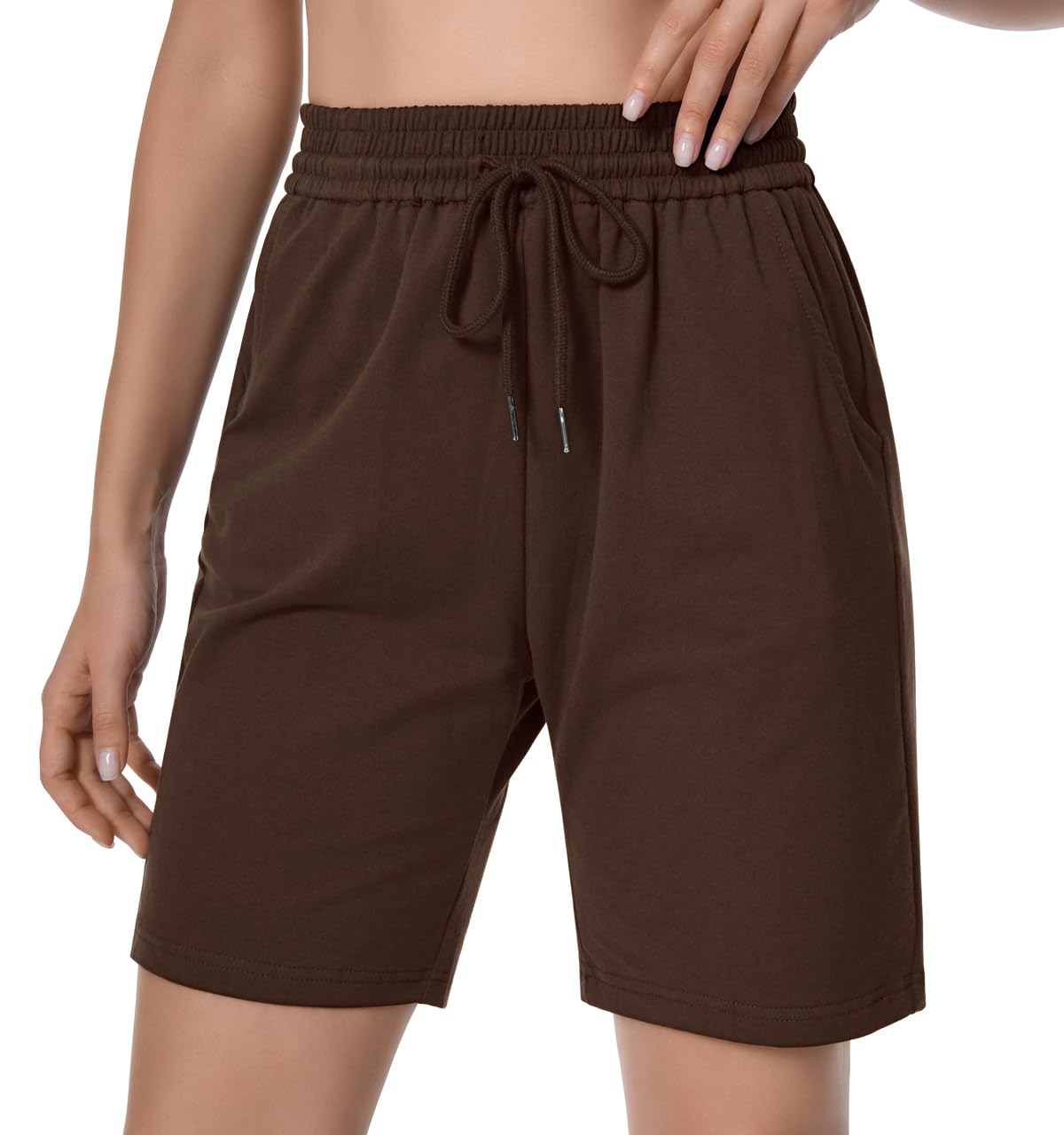 Auriviz Womens Sweat Shorts Loose Comfy Long Drawstring Lounge Bermuda Shorts with 3 Pockets