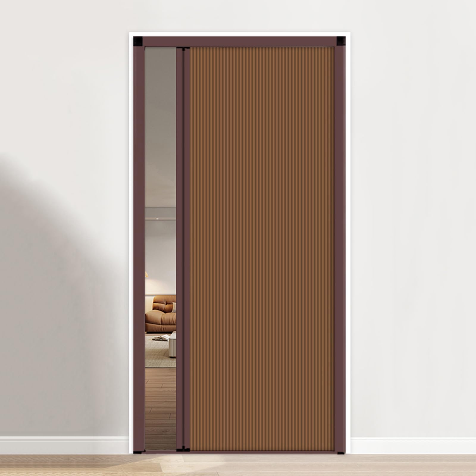 Concertina Door No-Drill Folding Gate Sliding Doors, 60/70/80/90/100/110/120 CM Wide, Foldable Dividing Gate for Kitchen Shower Wardrobe, Customizable(Brown-W×H:60×180cm)