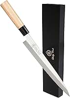 Faca de sushi Sashimi de 25 cm – Faca perfeita para cortar sushi e sashimi, fillete e fatiar peixes – Lâmina de aço inoxidável muito afiada e cabo de madeira tradicional + caixa de presente