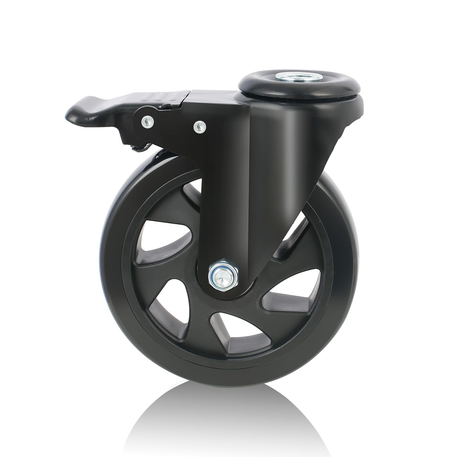 Rotelle per Mobili con Freno, Ruote Girevoli da 125mm con Foro Posteriore M12, Ruote per Il Trasporto, Ruote per Carrello Rotazione di 360 Gradi, Set da 4 Ruote per Mobili Portata 650 Kg