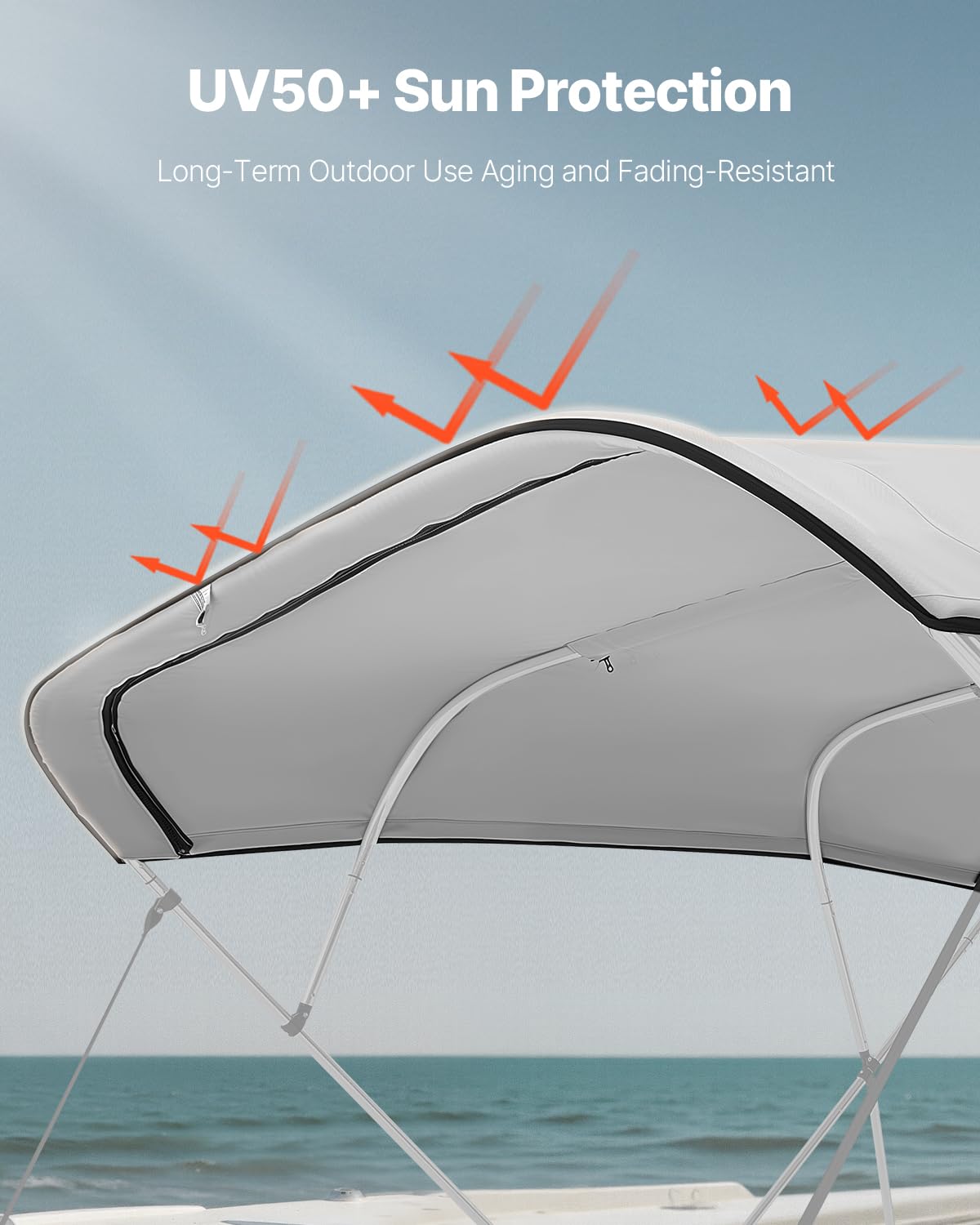 VEVOR Tendalino Bimini per Barca, Tendalino di Ricambio a 4 Archi 271 x 244 a 262 cm Tessuto Marico 600D Impermeabile, Kit Bimini Capottina Parasole di Ricambio per Gommone Barche, Senza Telaio