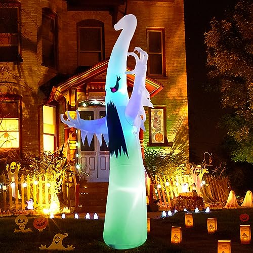 Image of GOOSH 6 FT /12 FT Halloween Inflatables Ghost Outdoor Decorations Blow Up Yard Scary Red Eye Dimming Ghost with Built-in Colorful LEDs for Garden Lawn Indoor Party Decor (12FT)