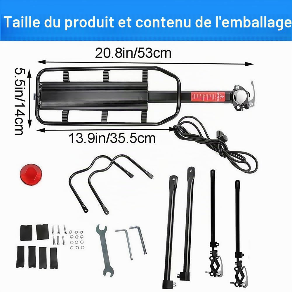 Porte-Bagages arrière pour vélo, capacité de 50 kg, avec Support réfléchissant et réglable à dégagement Rapide pour vélo de Montagne