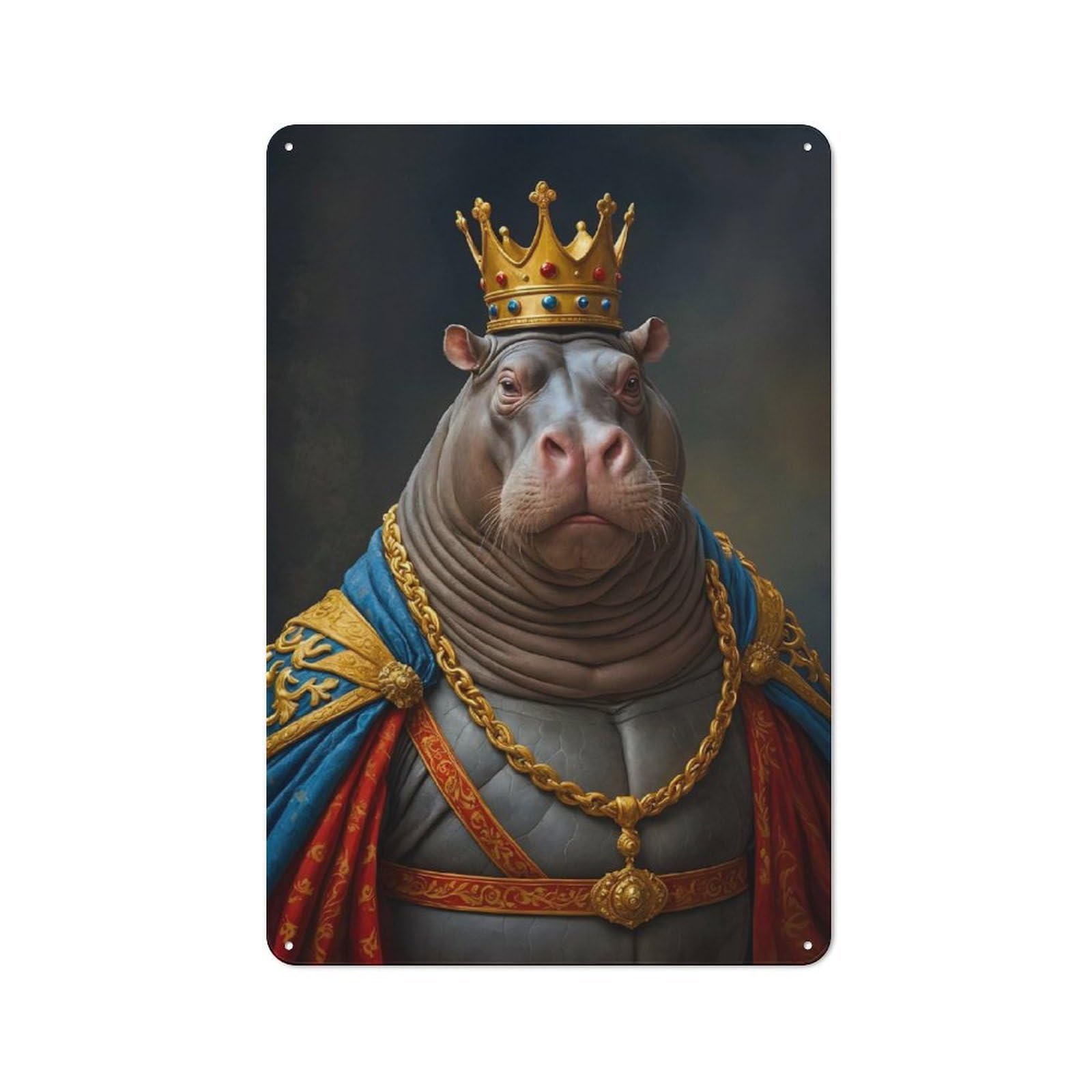 Junmoney Hippopotamus King Metal Plaque 30X20cm With For Hallway Wall, Rustic Decor, For Garage, Workshop And Man Cave Decoration