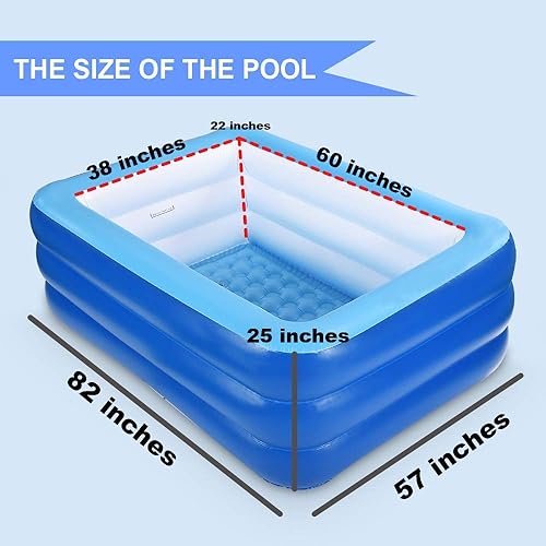 Miniatura 5 de Piscinas inflables para niños y adultos, 82 x 57 x 25 pulgadas con suelo suave inflable, piscina familiar duradera para patio trasero, jardín o