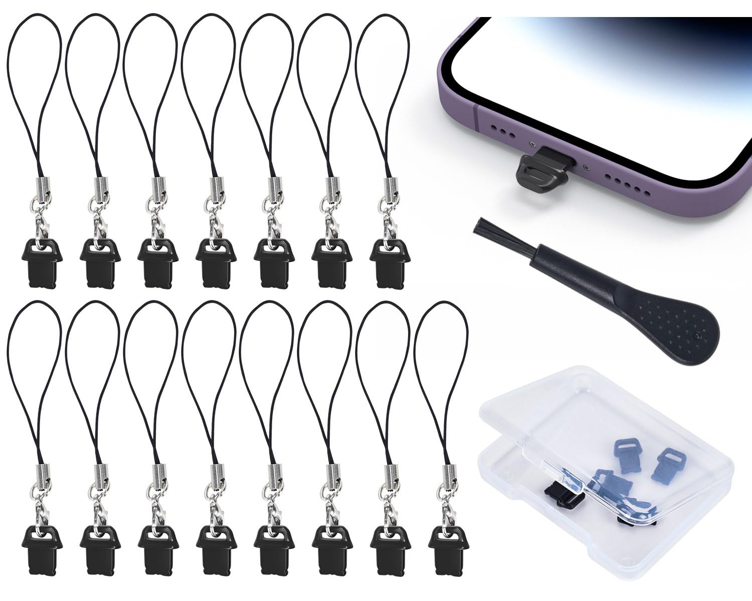 15PCS Anti Dust Plug Kit Compatible With IPhone 14, 14 Pro,14 Pro Max,14 Plus,13,13 Pro,13 Pro Max,13 Mini,12,12 Pro,12 Pro Max,12 Mini,11 ,11 Pro,11 Pro Max,XS,XR,X,8,7,6 - IPhone Port Cleaning Brush