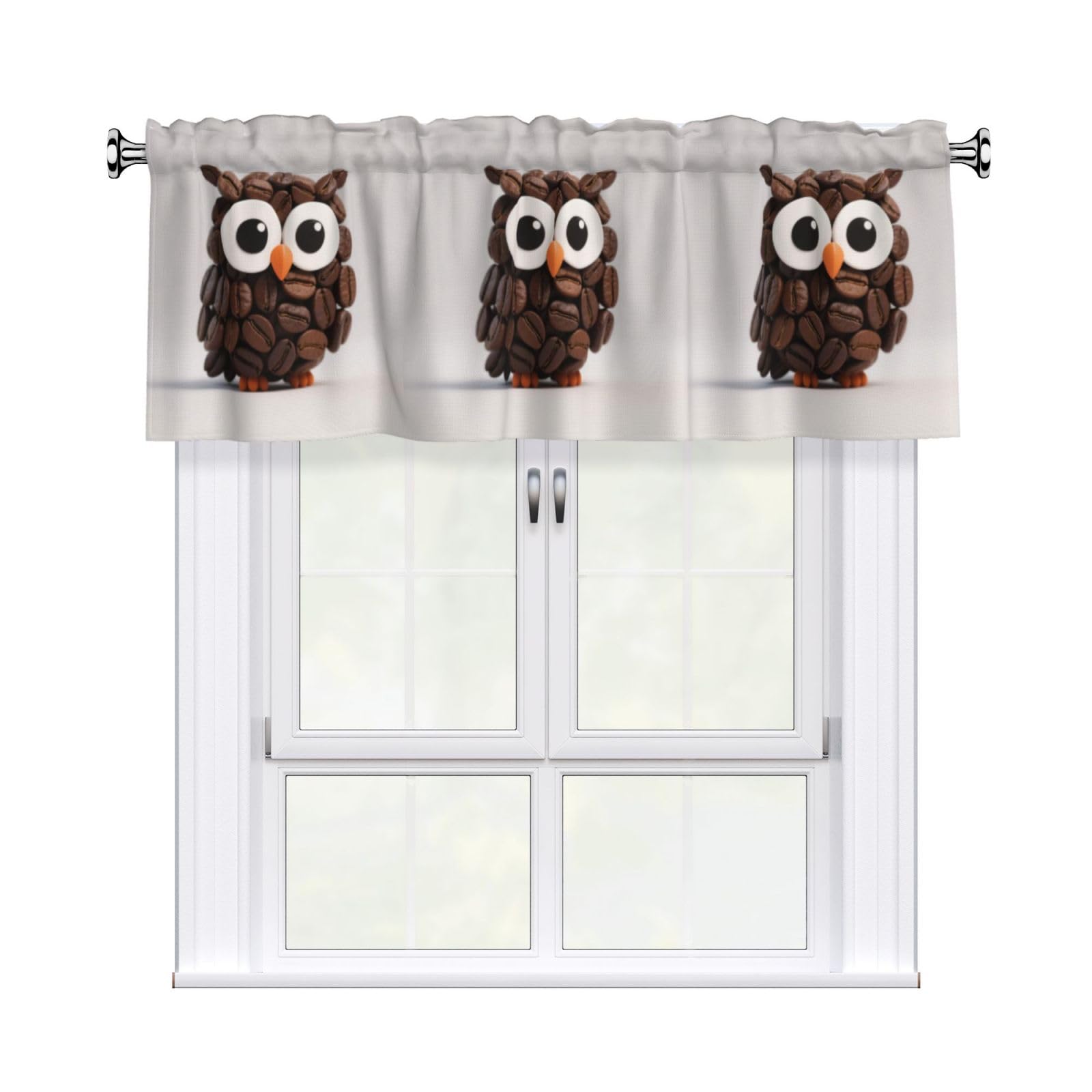 FekiLoot Cute Owl Curtain Valance for Windows, Kitchen Window Valances Rod Pocket Window Treatments Short Curtains Drapes for Bathroom Bedroom Cafe Decor 54x18inch 1 Panel