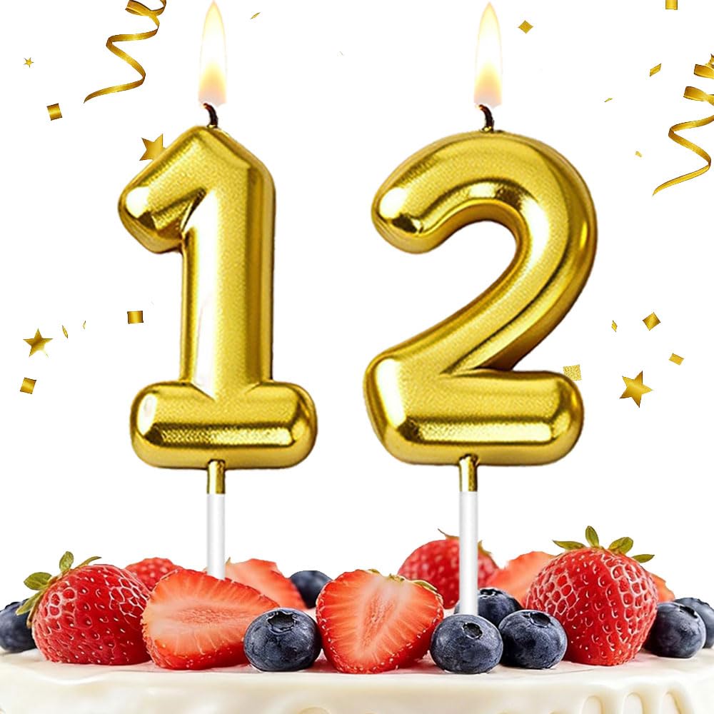 Hlwgfjdy Gold 12Th Birthday Candles Number 12 Cake Topper Happy Birthday Cake Decorations For 12Th Birthday Party, Candles For Birthday Anniversary Celebration Party Supplies