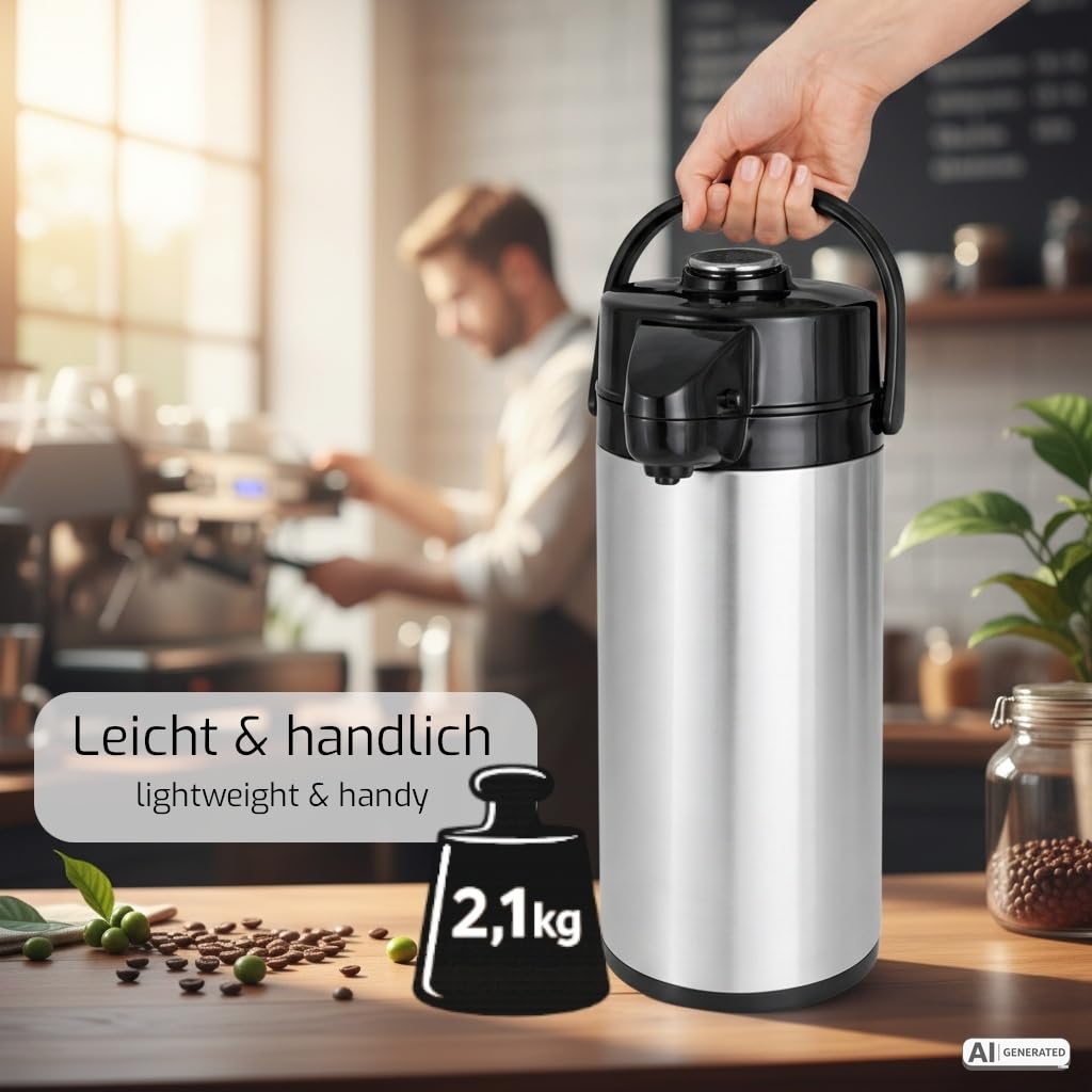 SARO Jarra térmica de 2,2 l, exterior de acero inoxidable, interior de cristal, con asa, para bebidas frías y calientes