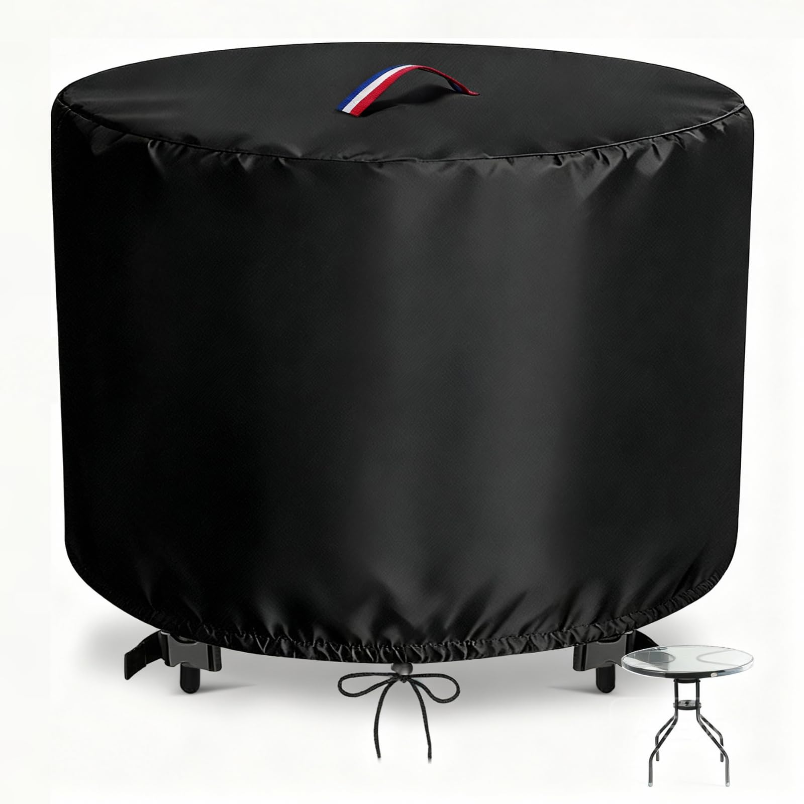 Flymer Black Garden Table Cover Round, Waterproof Windproof 500D Heavy Duty Outdoor Coffee Table Cover With Handle, Patio Bistro Set Covers For Bar Tables, 82 X 71 Cm,