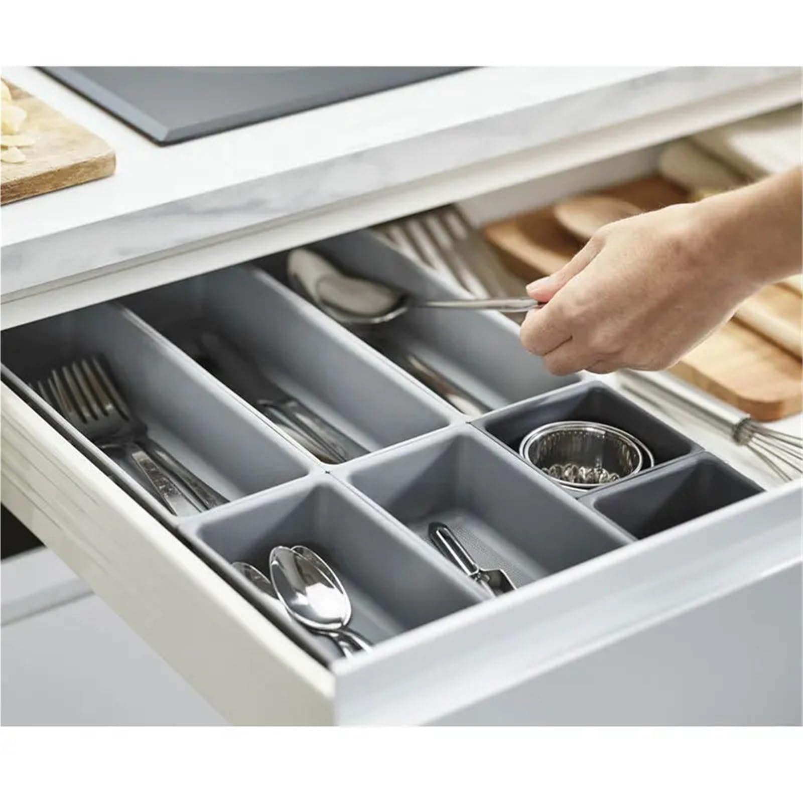 Portaposate da Cassetto Contenitore portaoggetti da cucina for cassetto, 7 pezzi, organizer for posate, combinazione libera, separato, multifunzione, articoli vari, cancelleria, vassoio scrivania