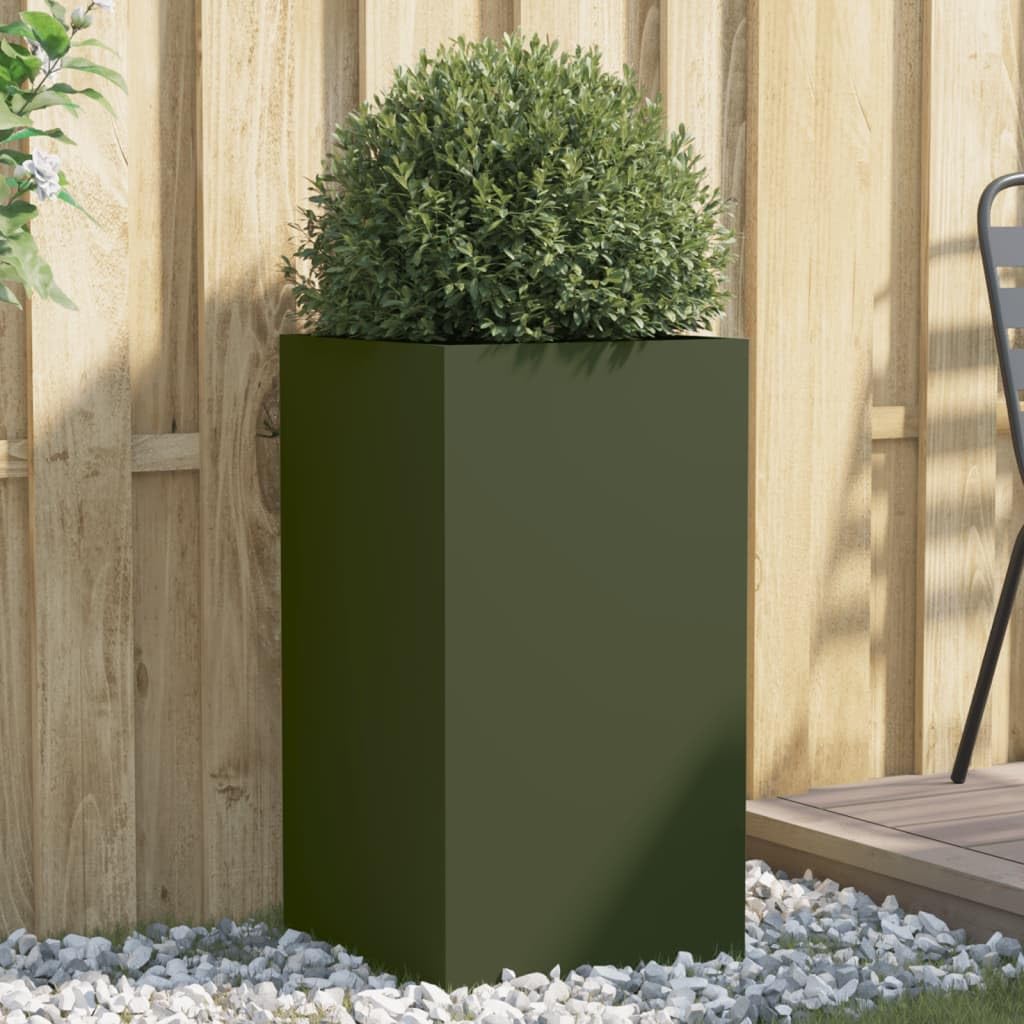 Rantry Pflanzgefäß Olivgrün 42 x 38 x 75 cm aus kaltgewalztem Stahl, Pflanzgefäß für den Garten, Pflanzgefäß für den Außenbereich, Balkonkasten