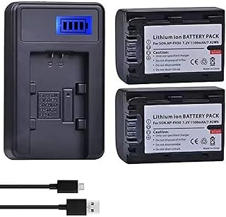 2 pacotes de bateria NP-FH50 + carregador LCD USB para Sony NP-FH30, NP-FH40, NP-FH50 H Series; Sony Alpha DSLR A230, DSLR A290, DSLR A330, DSLR A380, DSLR A390, Cyber-Shot DSC-HX1 Handycams