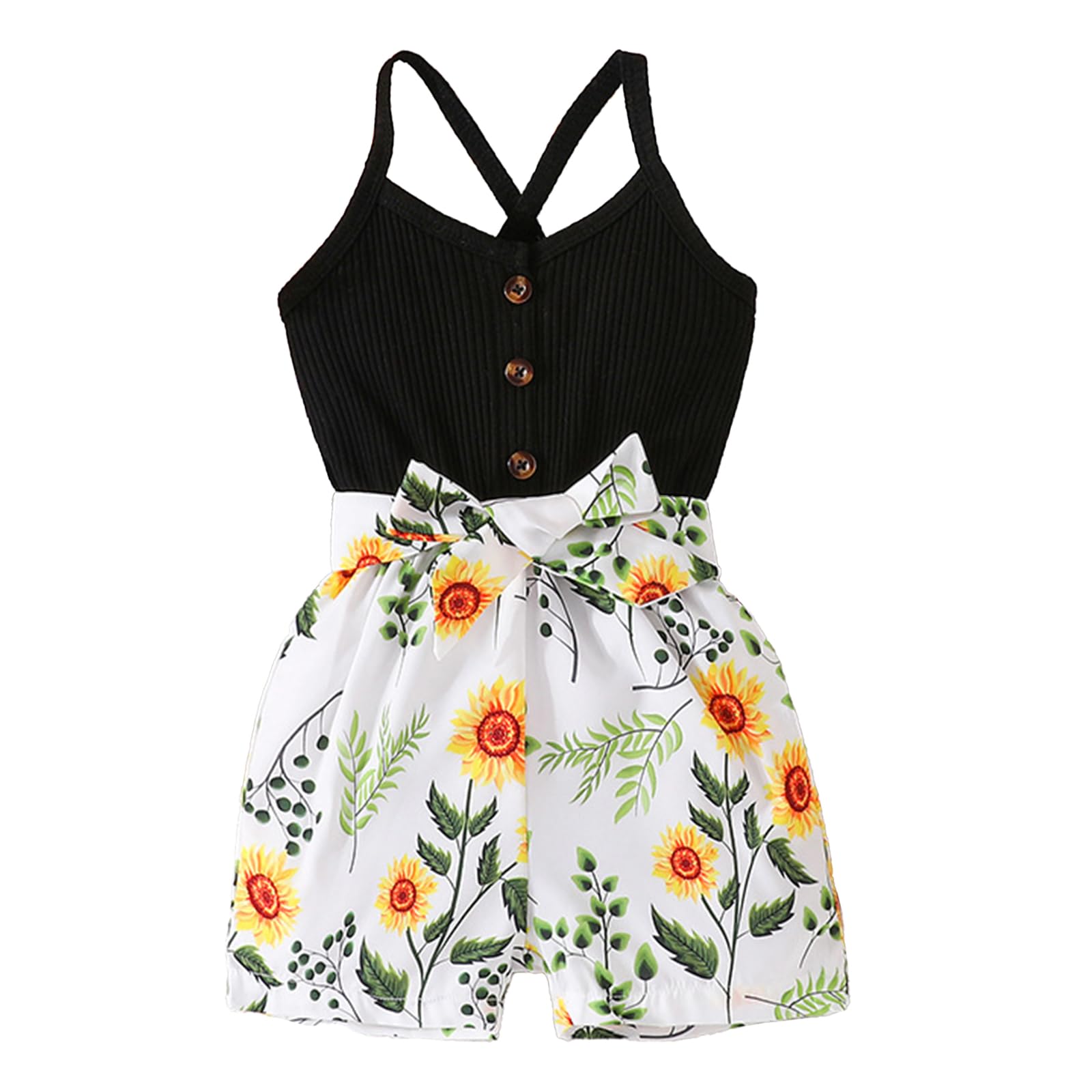 JiAmy Conjunto Ropa Bebe Niña tirantes Tops de Chaleco + Floral Pantalones Cortos Mono para Bebés 18 Meses- 6 Años