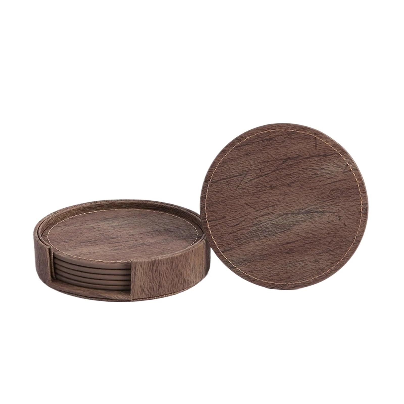 Insulated Coasters 2Sets 6Pcs PU Leather Coasters Placemats Tea And Coffee Cups Cushions Home Bar Counter Insulated Rack Non Stick(A)