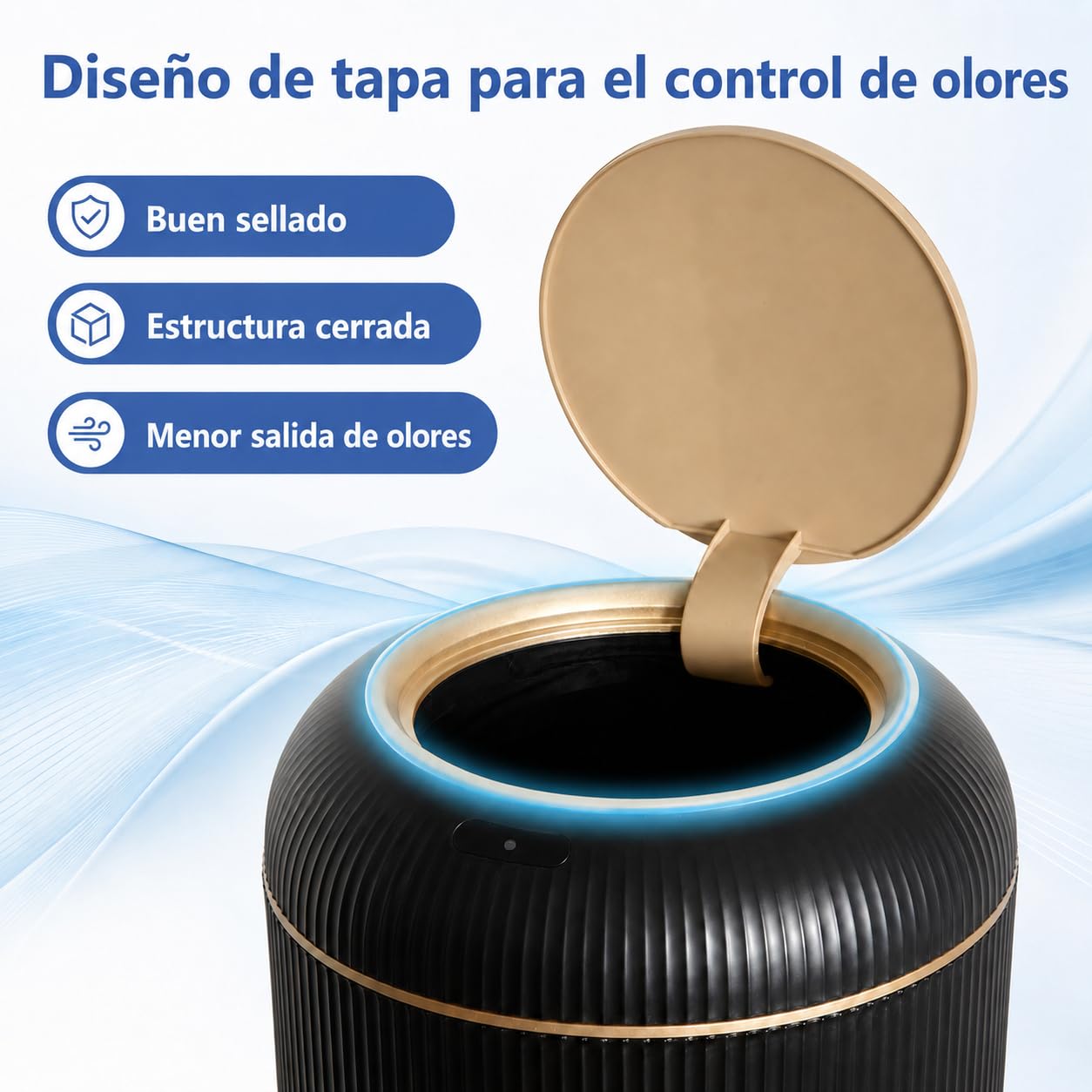 Papelera Automática 10L con Sensor para Baño, Blanca - Cubo Basura Inteligente con Diseño Redondo Elegante, Patas de Madera y Apertura Sin Contacto para Salón (10L Schwarz)
