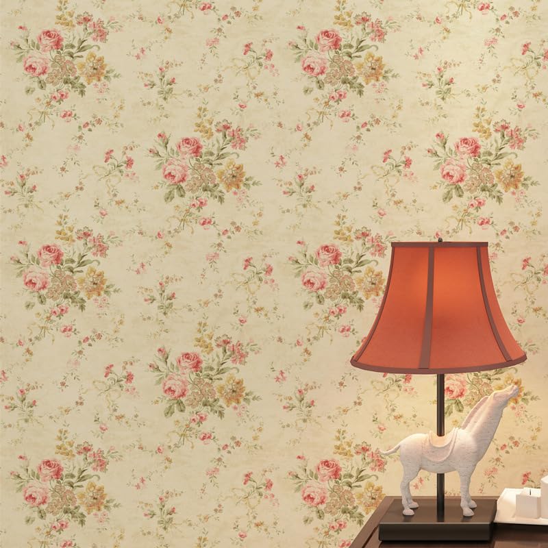 Papier peint autocollant rose crème avec motif floral vintage en vinyle imperméable 400x280cm